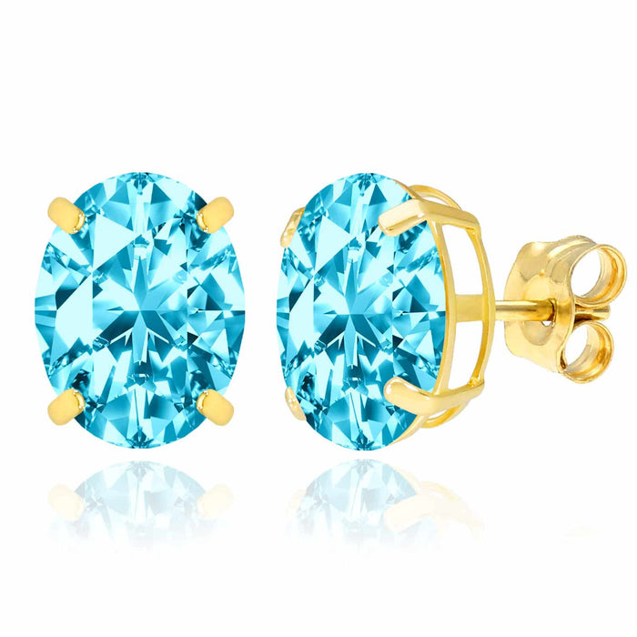 5CTW Birthstone Oval Gemstone Basket-Set 14K Gold Stud Earrings