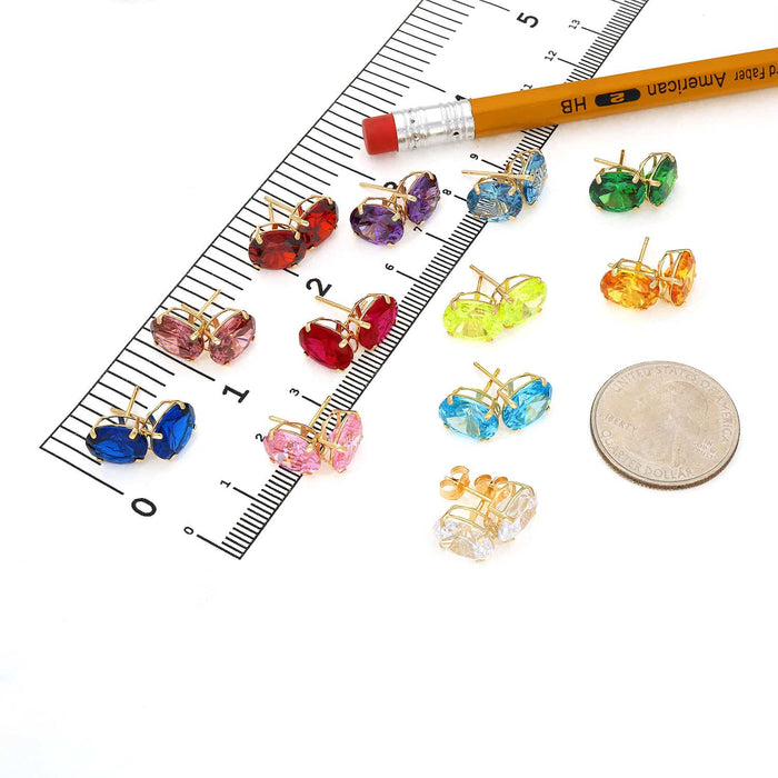 5CTW Birthstone Oval Gemstone Basket-Set 14K Gold Stud Earrings