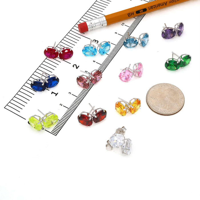 5CTW Birthstone Oval Gemstone Basket-Set 14K White Gold Stud Earrings
