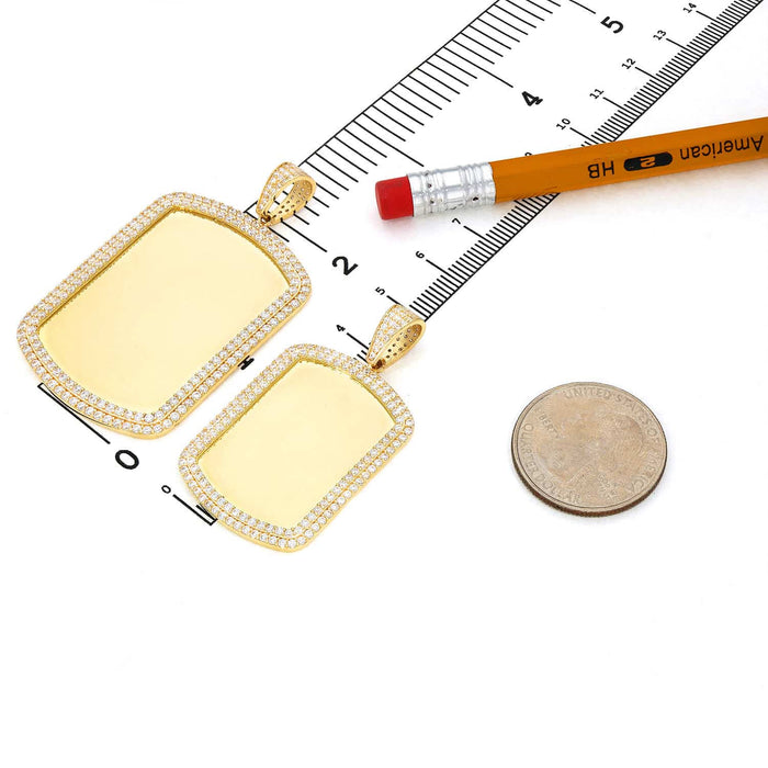 14K Yellow Gold CZ Dog Tag Memory Picture Pendant 2"-2.3"