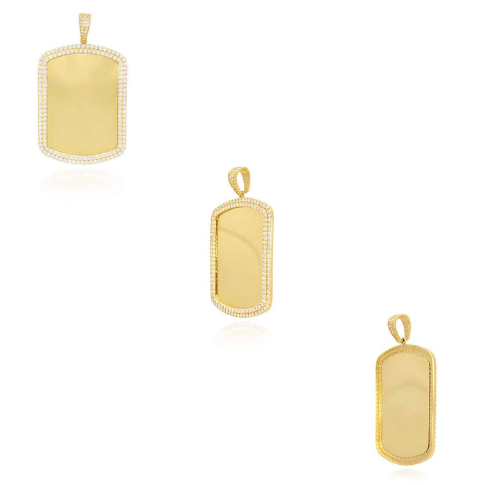 14K Yellow Gold CZ Dog Tag Memory Picture Pendant 2"-2.3"