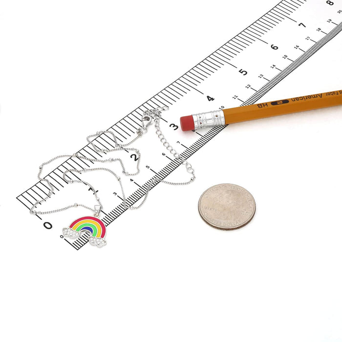 14K Gold Over Silver Enamel Rainbow Pendant with Ball Station Cuban 14"–17" Adjustable Chain