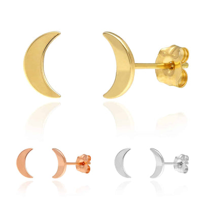 14K Yellow Rose White Gold Half Moon Stud Earrings 0.3"