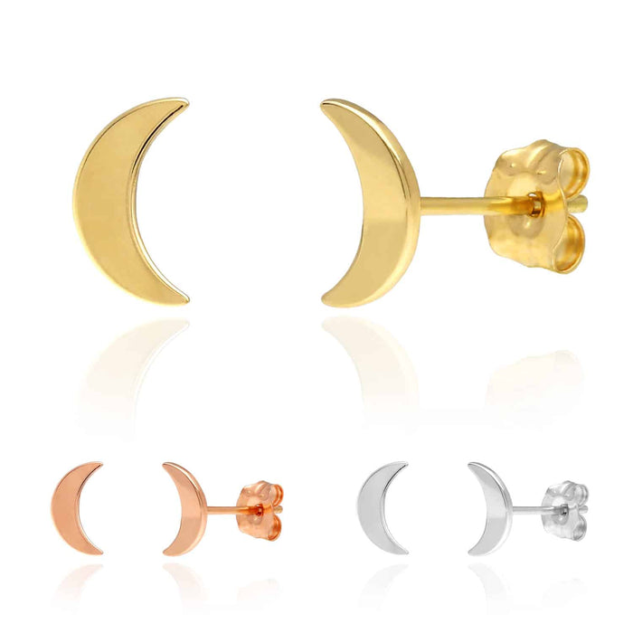 14K Yellow Rose White Gold Half Moon Stud Earrings 0.3"