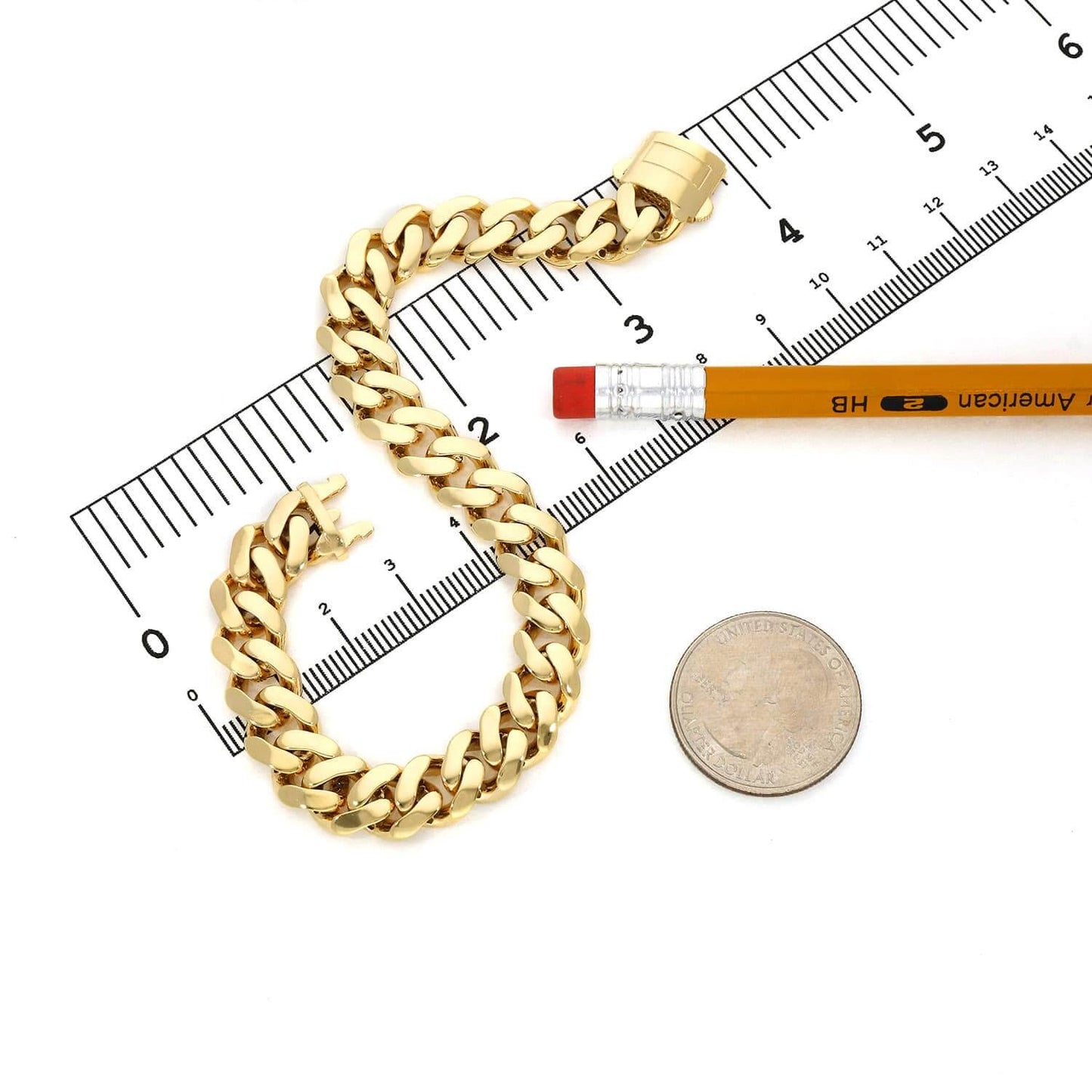 10K Gold 10mm Miami Cuban Bracelet (Hollow) with Fancy Box Clasp 8"