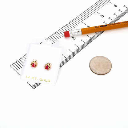 Kid's 14K Gold Red Ruby Ladybug Stud Earrings