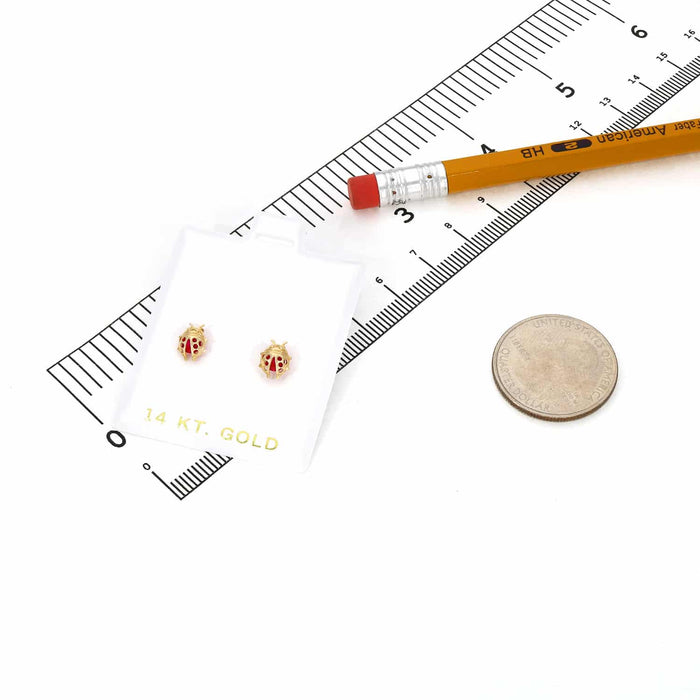 Kids 14K Gold Red Ruby Ladybug Stud Earrings