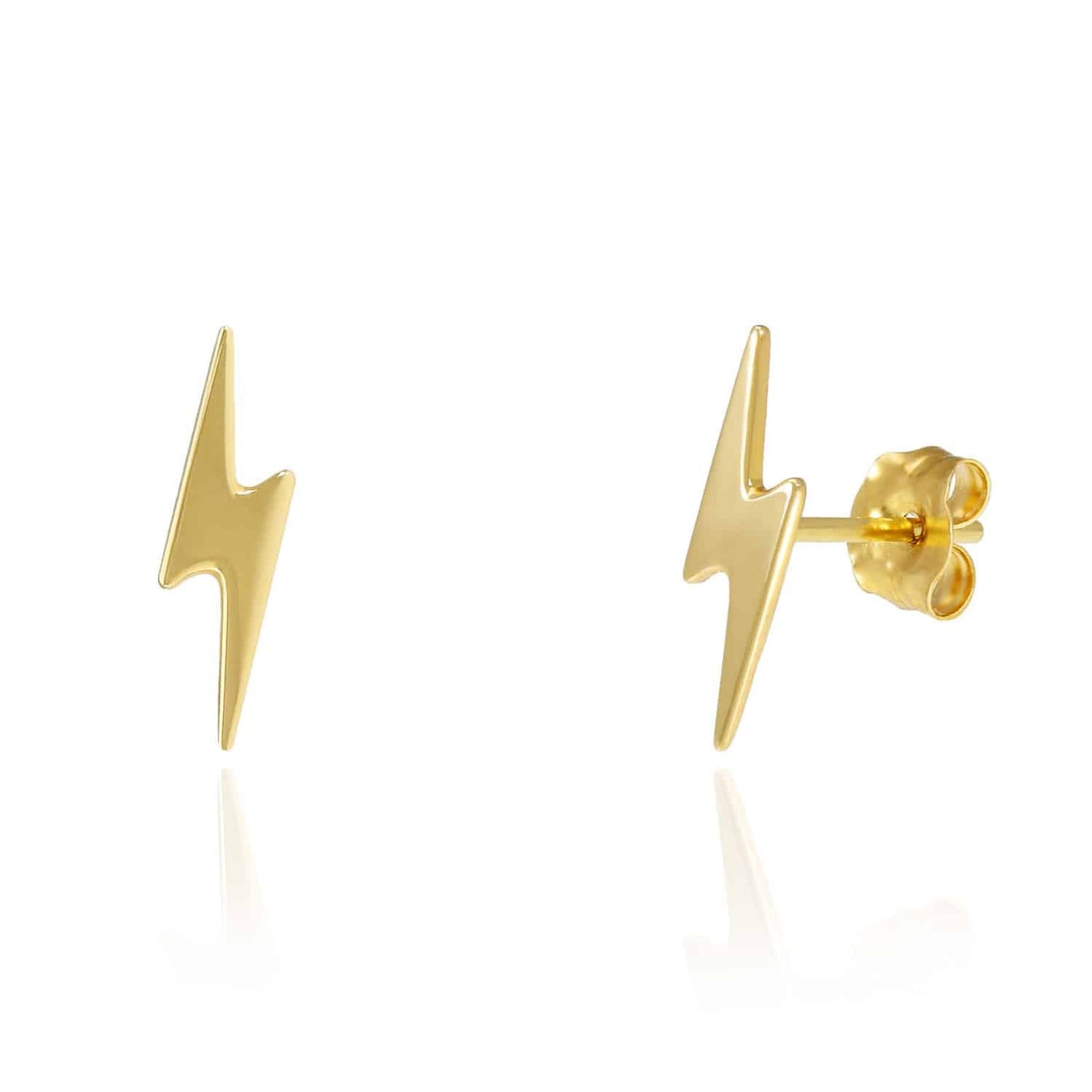 14K Gold Lightning Bolt Stud Earrings 0.3"-0.4"