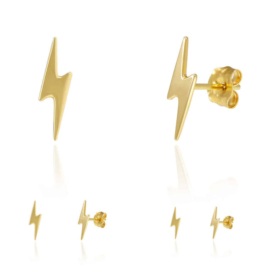 14K Gold Lightning Bolt Stud Earrings 0.3"-0.4"