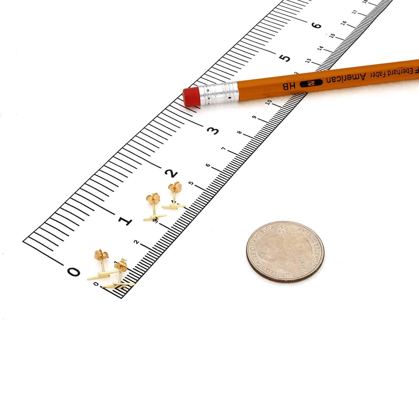 14K Gold Lightning Bolt Stud Earrings 0.3"-0.4"