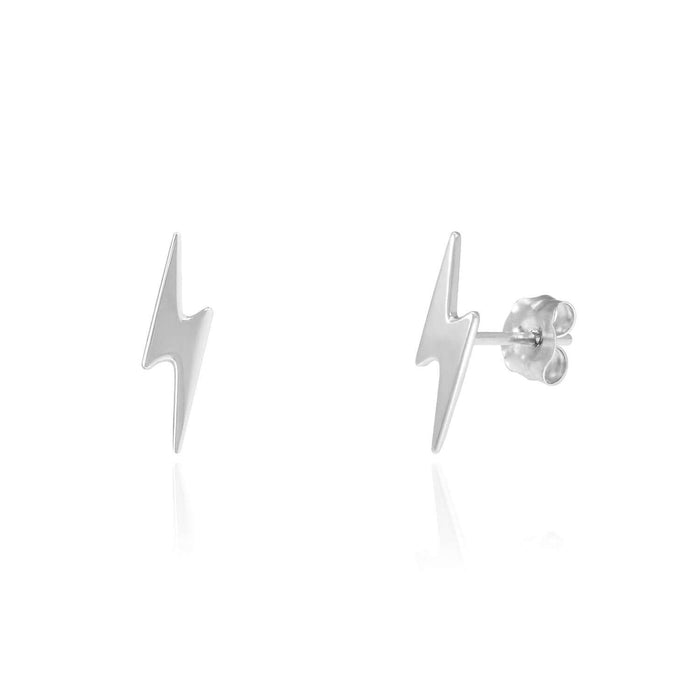 14K White Gold Lightning Bolt Stud Earrings 0.3"-0.4"