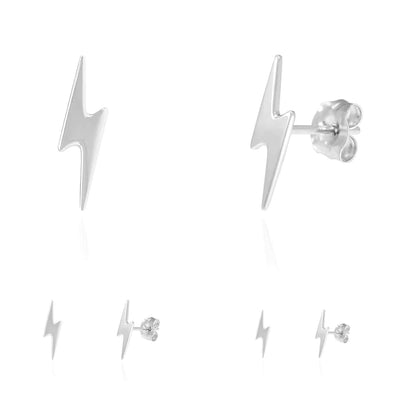 14K White Gold Lightning Bolt Stud Earrings 0.3"-0.4"