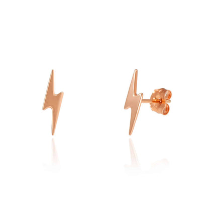 14K Rose Gold Lightning Bolt Stud Earrings 0.3"-0.4"