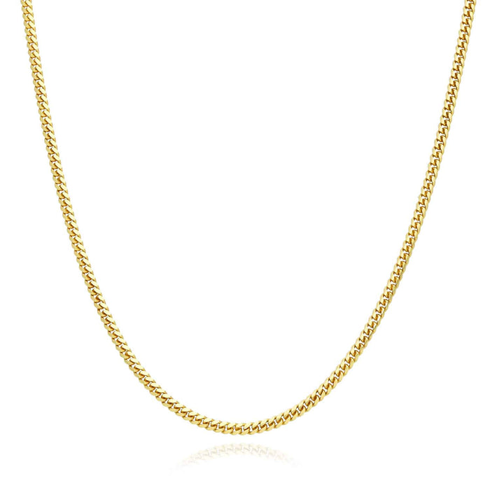 18K Yellow Gold Over Sterling Silver 2mm Miami Cuban Chain (Solid Links) 16"-30"