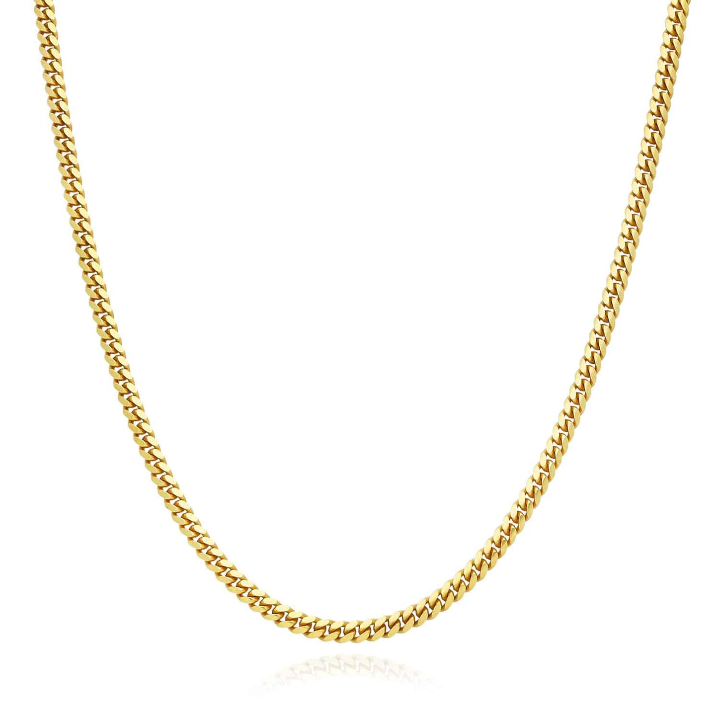 Solid 14K Yellow Gold Over Silver 2.5mm Miami Cuban Chain Necklace 16"-30"