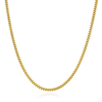 Solid 14K Yellow Gold Over Silver 2.5mm Miami Cuban Chain Necklace 16"-30"
