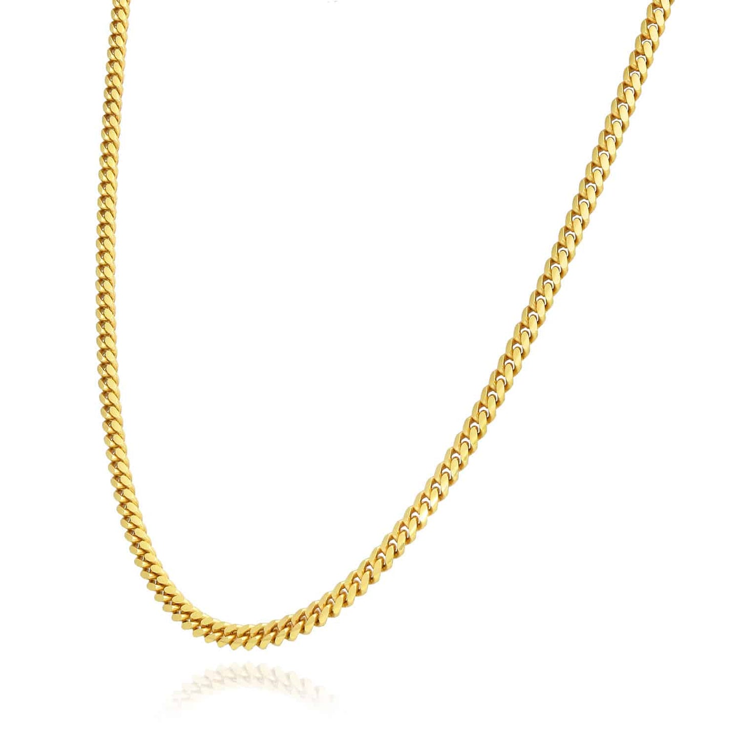 Solid 14K Yellow Gold Over Silver 2.5mm Miami Cuban Chain Necklace 16"-30"