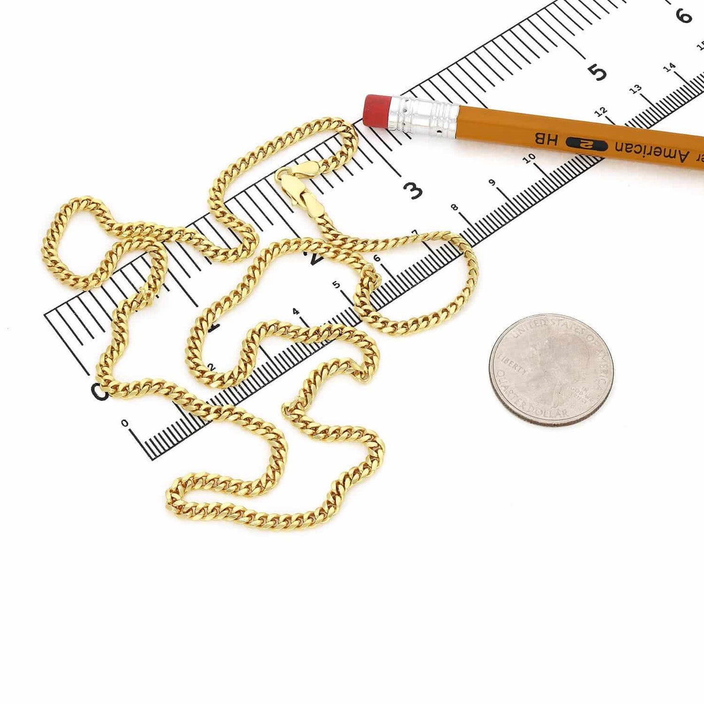 Solid 14K Yellow Gold Over Silver 3.5mm Miami Cuban Chain Necklace 16"-30"