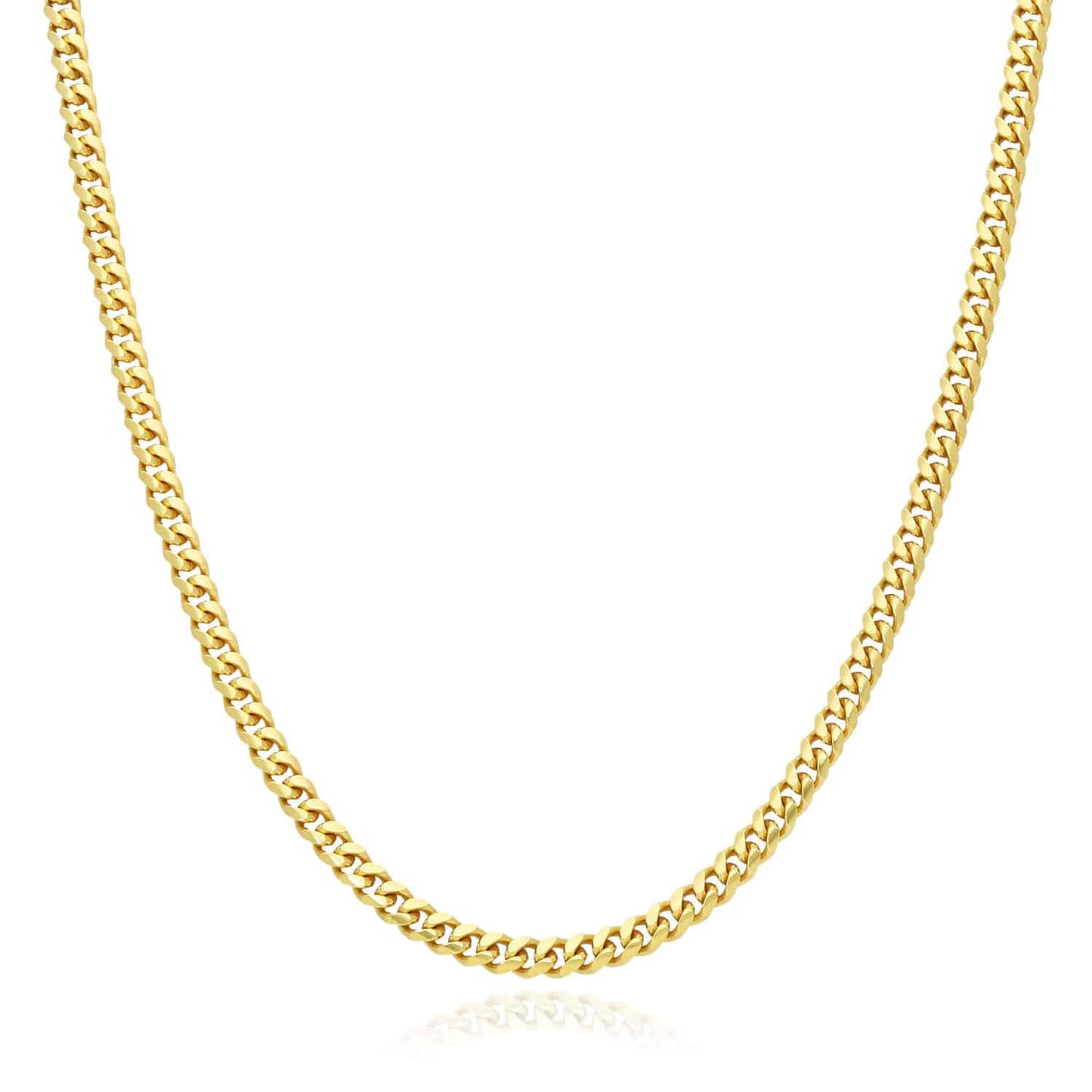 Solid 14K Yellow Gold Over Silver 3.5mm Miami Cuban Chain Necklace 16"-30"