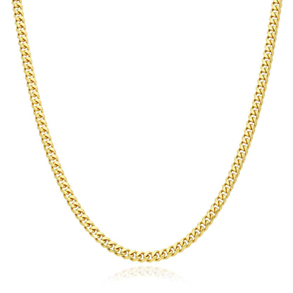 Solid 14K Yellow Gold Over Silver 3.5mm Miami Cuban Chain Necklace 16"-30"