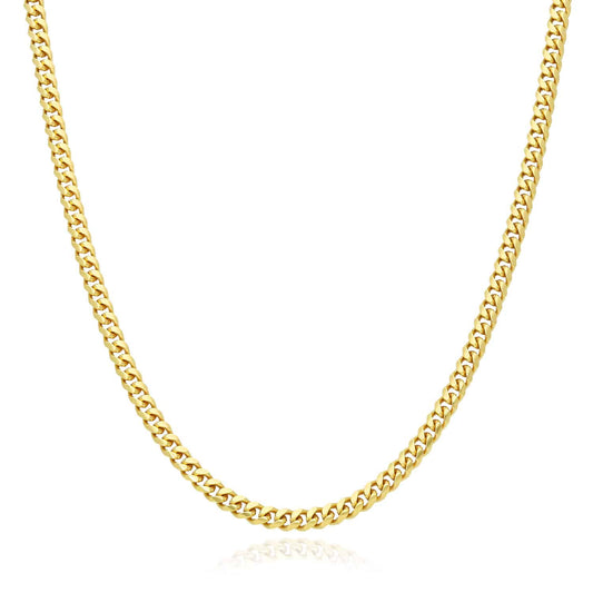 Solid 14K Yellow Gold Over Silver 3.5mm Miami Cuban Chain Necklace 16"-30"