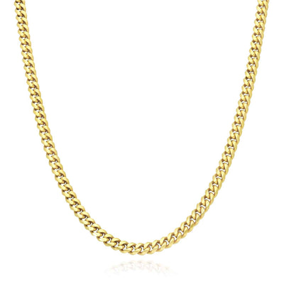 14K Yellow Gold Over Sterling Silver 4mm Miami Cuban Chain (Solid Links) 16"-30"