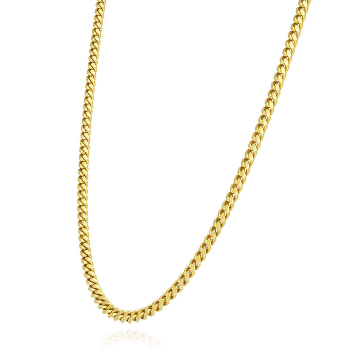 14K Yellow Gold Over Sterling Silver 4mm Miami Cuban Chain (Solid Links) 16"-30"