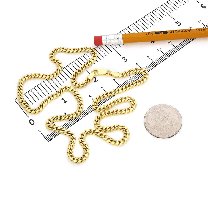 14K Yellow Gold Over Sterling Silver 4mm Miami Cuban Chain (Solid Links) 16"-30"