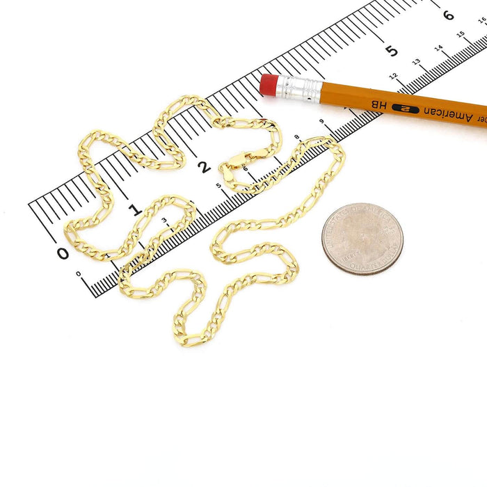 14K Yellow Gold Over Sterling Silver 3.7mm Figaro Chain (Solid Links) 16"-30"