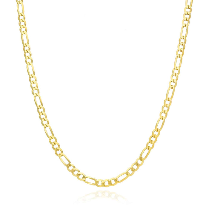 14K Yellow Gold Over Sterling Silver 3.7mm Figaro Chain (Solid Links) 16"-30"