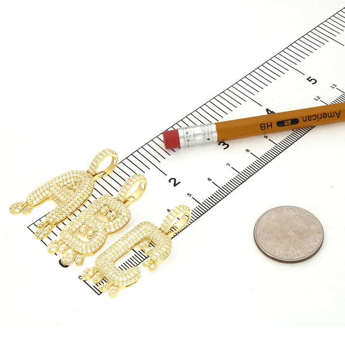 14K Yellow Gold CZ Iced Out Dripping Initial Letter Pendant 1.7"