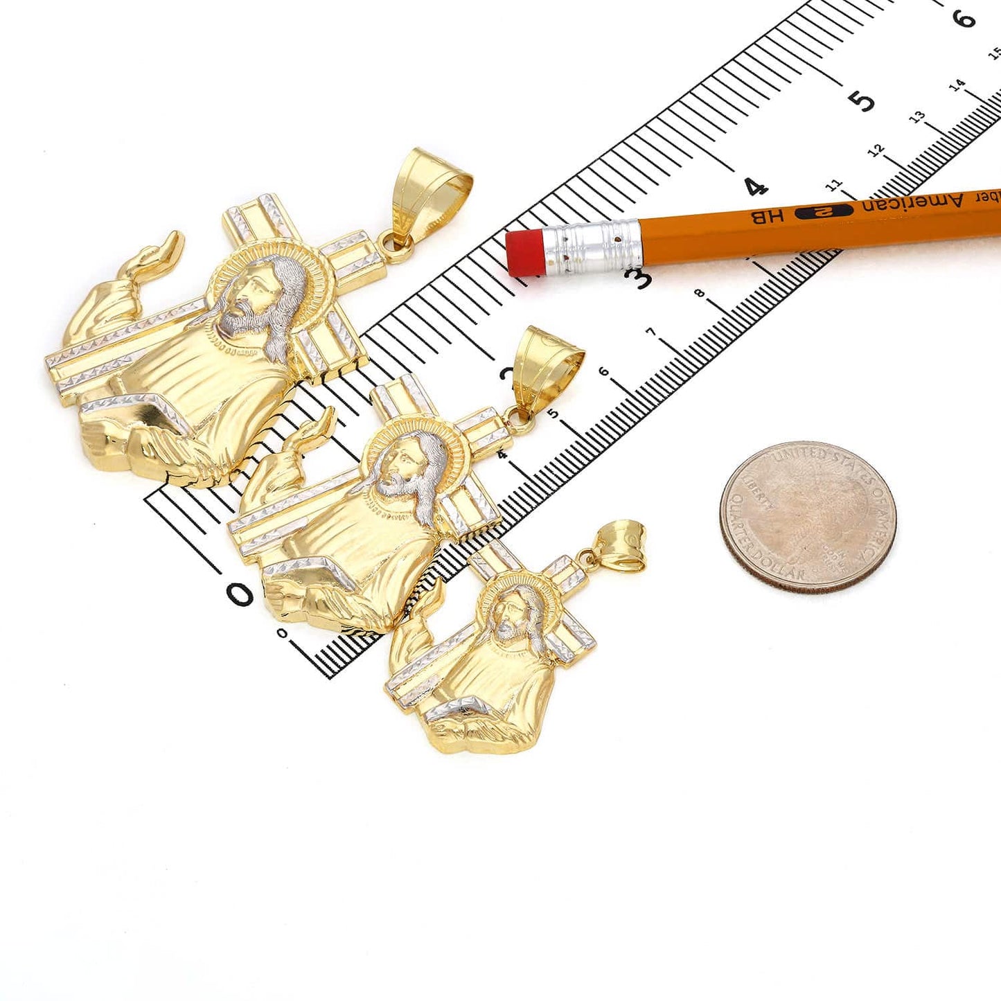 10K Gold Jesus Carrying Cross Pendant 1.6"-2.8"