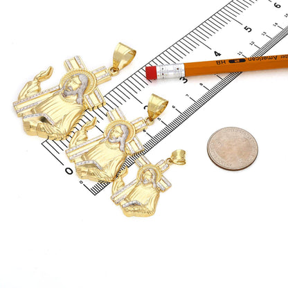 10K Gold Jesus Carrying Cross Pendant 1.6"-2.8"