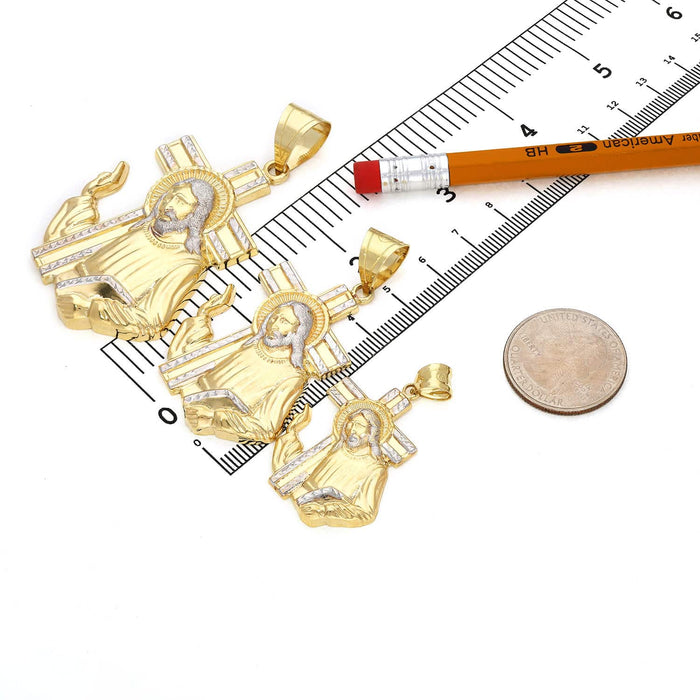 10K Gold Jesus Carrying Cross Pendant 1.6"-2.8"