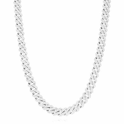 18K White Gold Over Sterling Silver CZ Pave 8.5mm Edge Miami Cuban Chain (Solid Links) 16"-24"