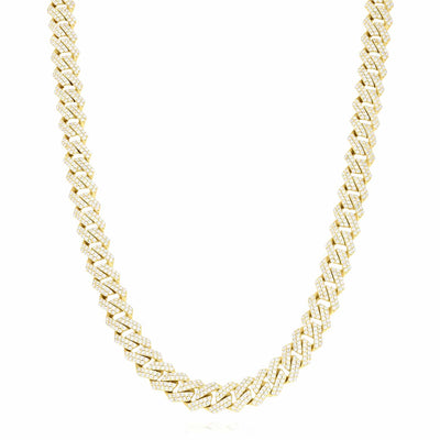 Yellow Gold Over Sterling Silver CZ Pave 8.5mm Edge Miami Cuban Chain (Solid Links) 16"-24"