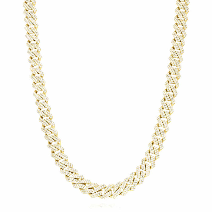 Yellow Gold Over Sterling Silver CZ Pave 8.5mm Edge Miami Cuban Chain (Solid Links) 16"-24"