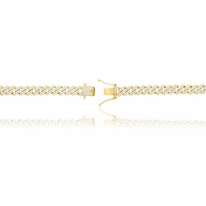 Yellow Gold Over Sterling Silver CZ Pave 8.5mm Edge Miami Cuban Chain (Solid Links) 16"-24"