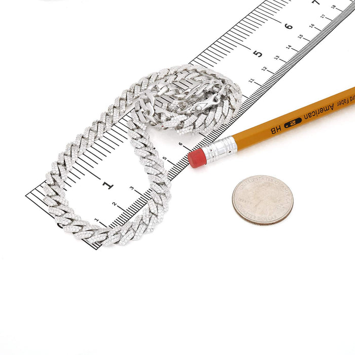 18K White Gold Over Sterling Silver CZ Pave 8.5mm Edge Miami Cuban Chain (Solid Links) 16"-24"
