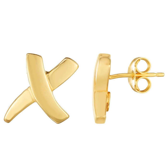 14K Gold X Stud Earrings 12.5mm