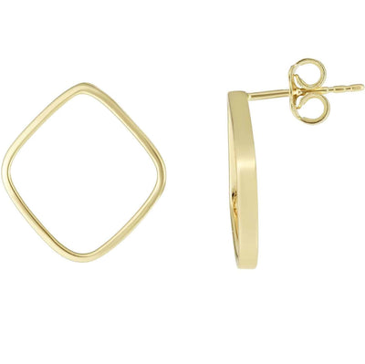 14K Gold Flat Tube Square Geometric Stud Earrings 18mm