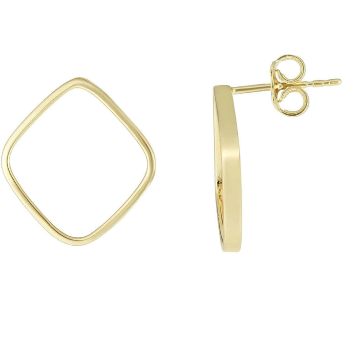 14K Gold Flat Tube Square Geometric Stud Earrings 18mm
