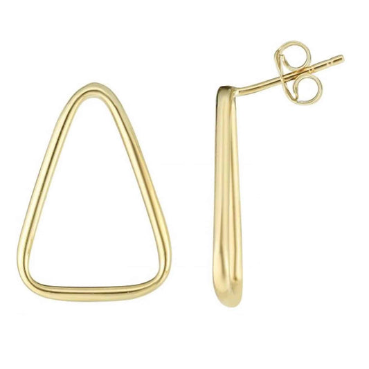 14K Gold Open Elongated Triangle Stud Earrings 21mm