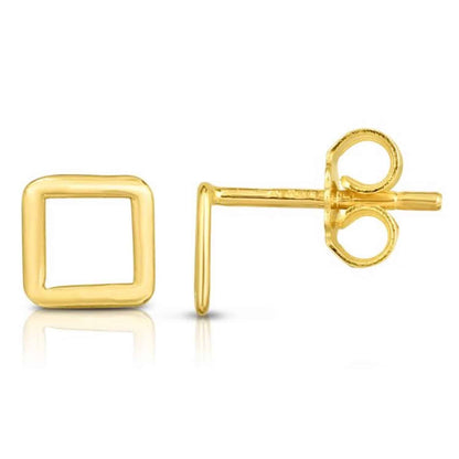 14K Gold Open Square Stud Earrings 7mm