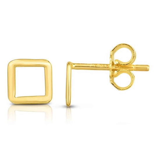 14K Gold Open Square Stud Earrings 7mm