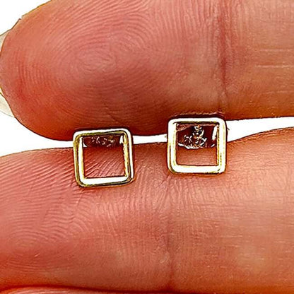 14K Gold Open Square Stud Earrings 7mm