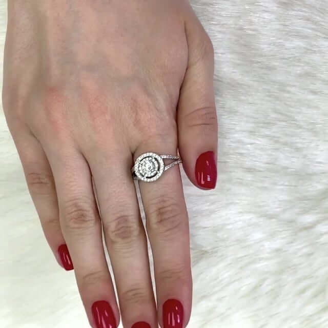 1.5CTW CZ Round-Cut Double-Halo 14K Gold White Engagement Ring