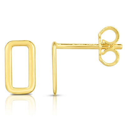 14K Gold Open Vertical Rectangle Stud Earrings 9mm