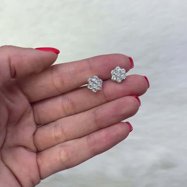 1.50CTW CZ 14K White Gold Round Flower Cluster Stud Earrings
