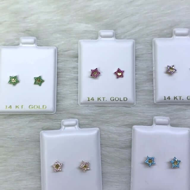 14K Yellow Gold Diamond-Cut Color Gemstone Little Star Stud Earrings